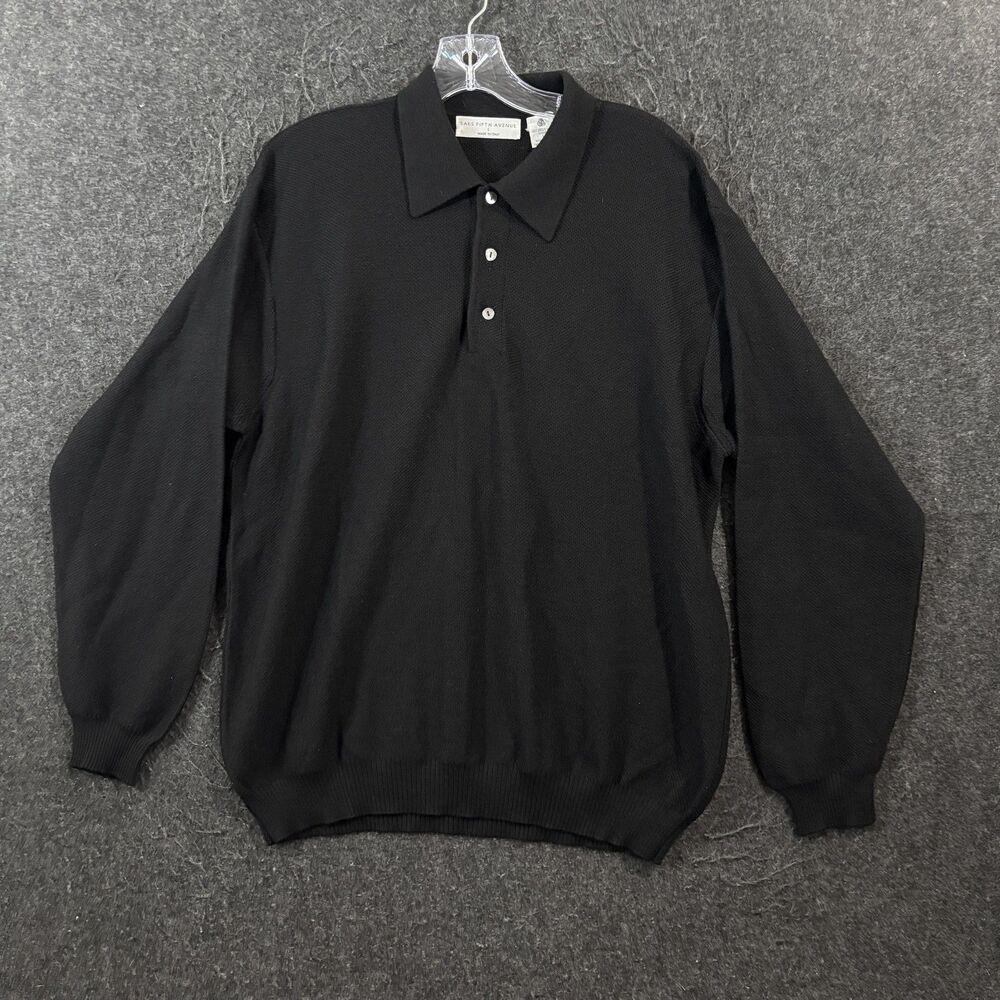 Saks Fifth Avenue Polo Men's Large Black 100% Virgin Wool Collared Made Italy